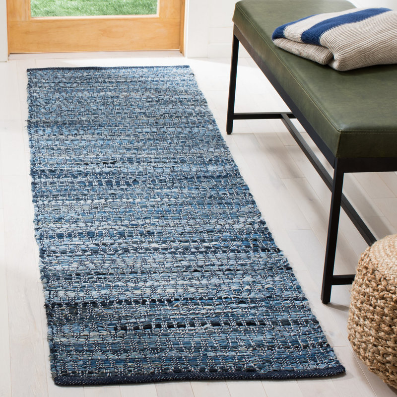 Saleem Striped Handwoven Blue/Grey Area Rug, Runner 2'3" x 7'