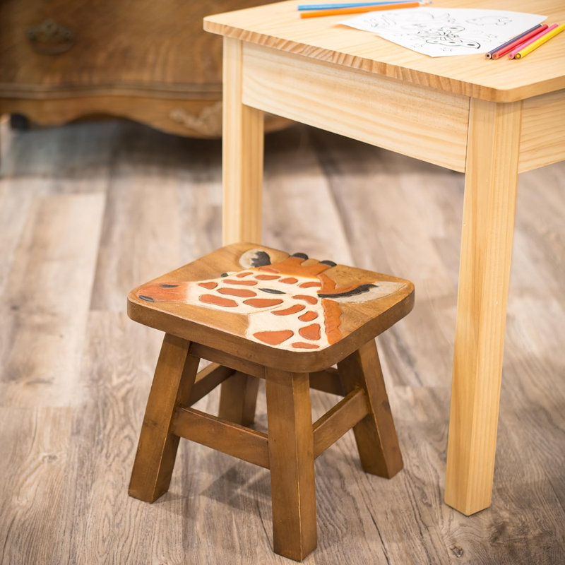 Hand Carved Solid Wood Giraffe Design Stool