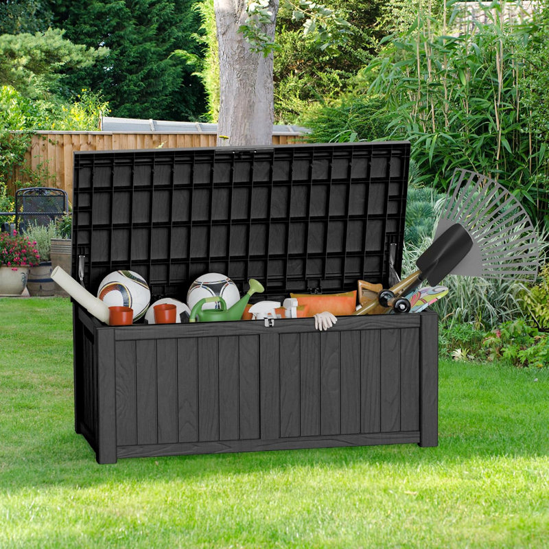 Black 120 Gallon Lockable Resin Outdoor Deck Box