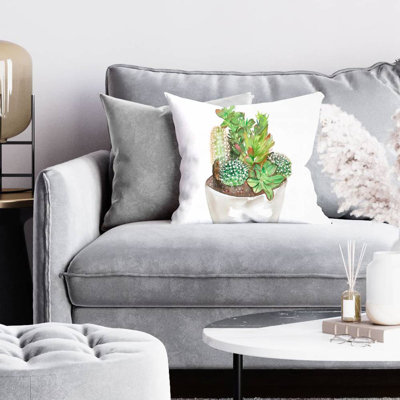Cactus assortment in a pot - 16"x16" Throw pillow - Poly twill - Print on demand