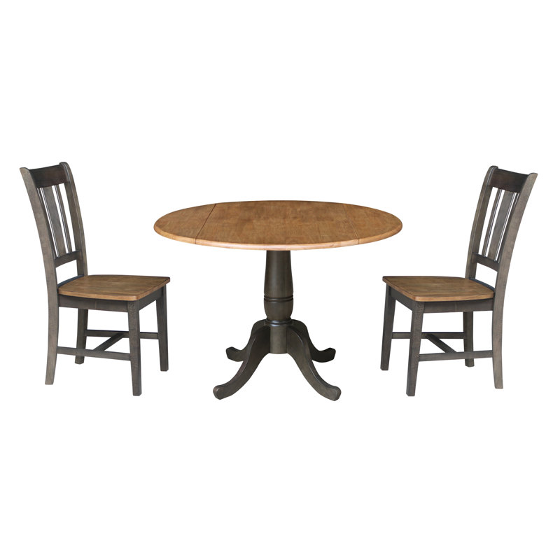 Ensemble de salle à manger à rallonge en bois massif 3 pièces Deilyn, Hickory / charbon délavé