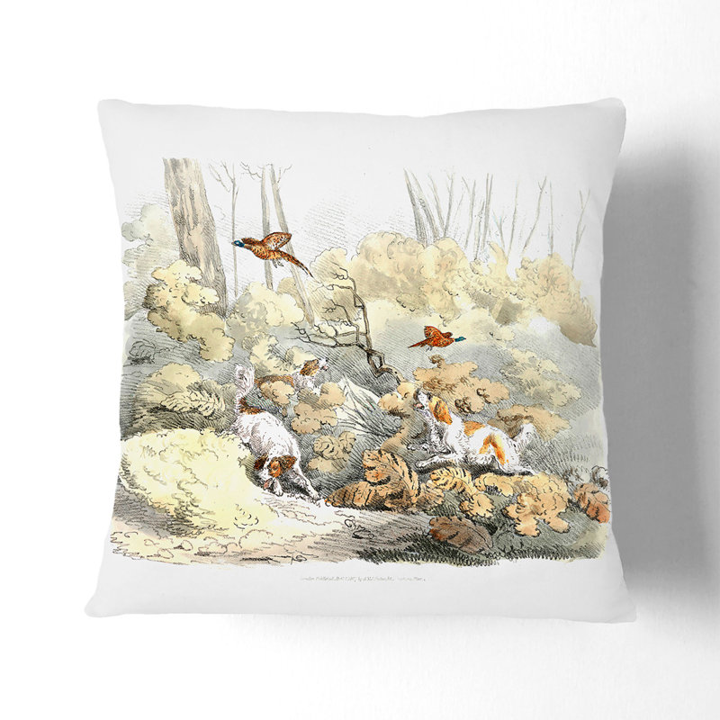 Dogs Chasing Pheasants Square Throw Cushion, 55cm H x 55cm W x 20cm D