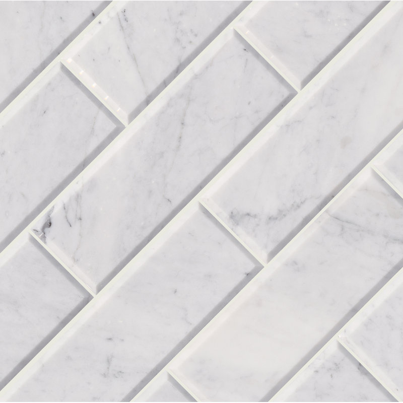 Arabescato Carrara 4 in. x 12 in. Honed Beveled Marble Subway Wall Tile