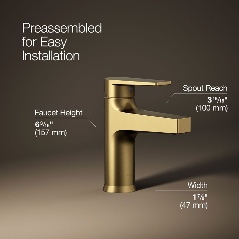 Kohler Taut Single-Handle Bathroom Faucet with Pop-Up Drain Assembly, One Hole Bathroom Sink Faucet, 1.2 gpm