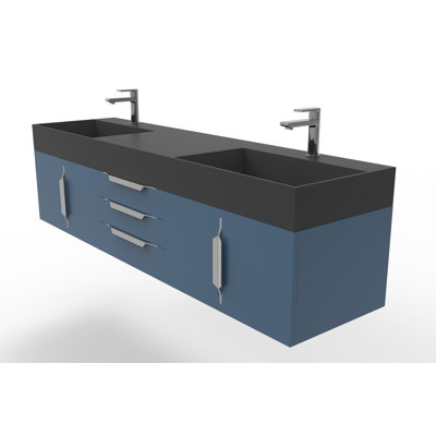Clelie 72'' Double Bathroom Vanity with Solid Surface Top