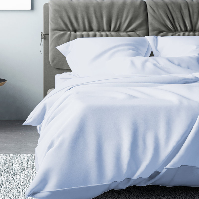 Worrell Cotton Solid Colour Duvet Cover, Double Duvet Cover, Blue