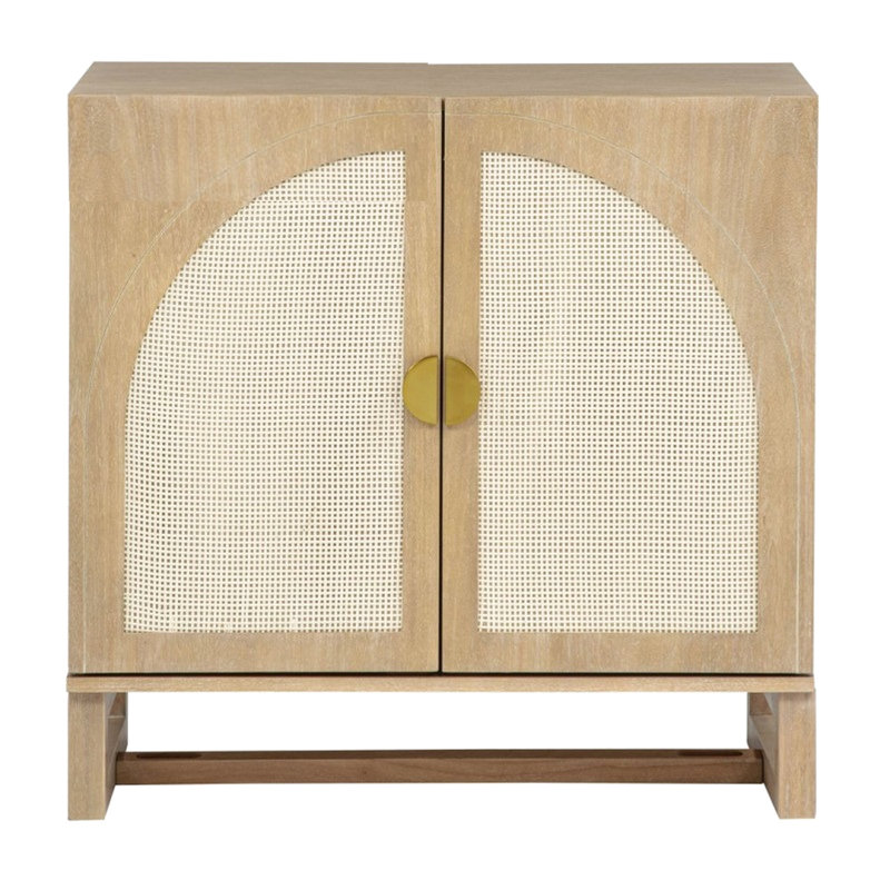 Armoire de rangement 1 porte arquée, ton de bois brun, portes à fermeture en douceur, buffet autoportant en bois de chêne, placage de qualité, pieds solides