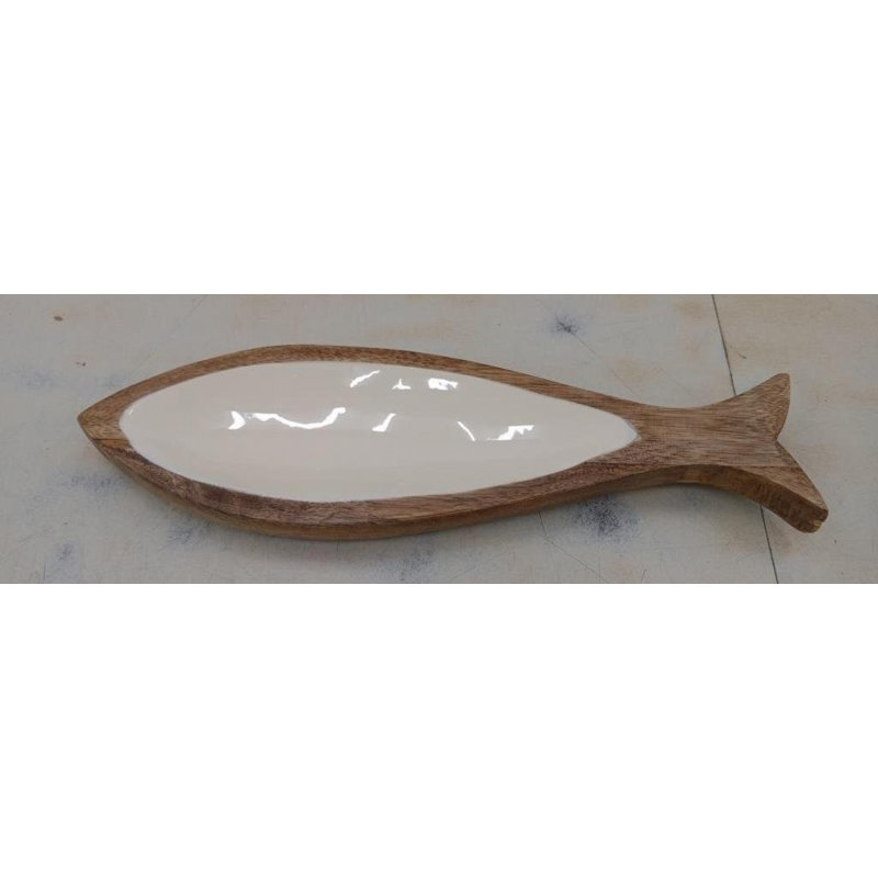 Washed White Wooden Fish Shaped Tray
