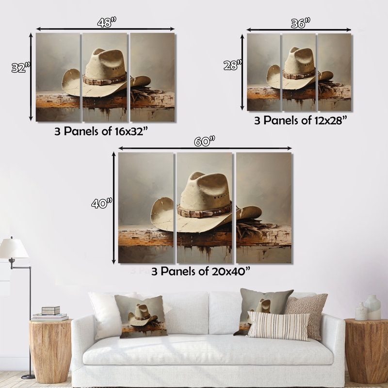 Chapeau de cowboy style minimaliste IV 3 pièces, H 40 po x l 60 po x P 1 po
