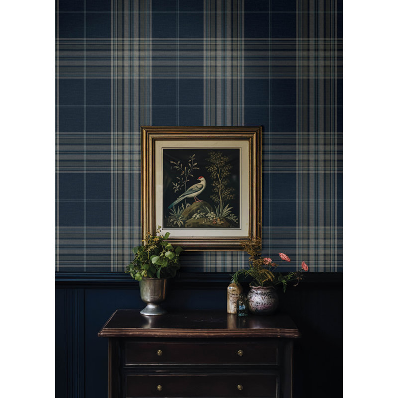 Westley Black Plaid Wallpaper, Blue