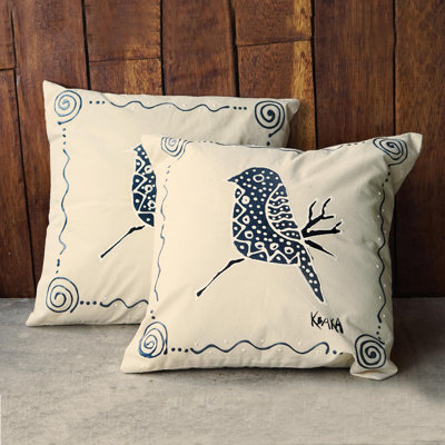 K. Baka Perching Hand-Painted Cotton Pillow Cover