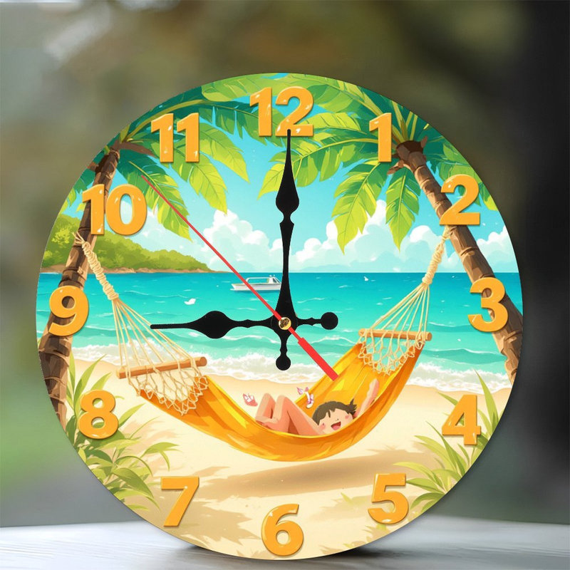 Plage, hamac, horloge, océan, été, scène de détente