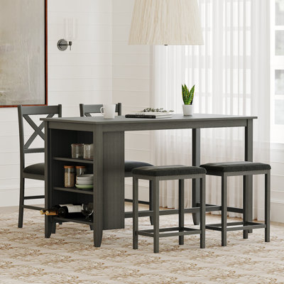 Vicissitudes Solid Wood & Mdf Bar Sets(Long Bar Table & Barstools(Set Of 2) & Backless Barstools(Set Of 2))