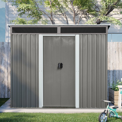 Rangement extérieur en acier galvanisé 8 pi x 6 pi avec portes verrouillables - idéal pour ranger la remise en métal et les intempéries à long terme