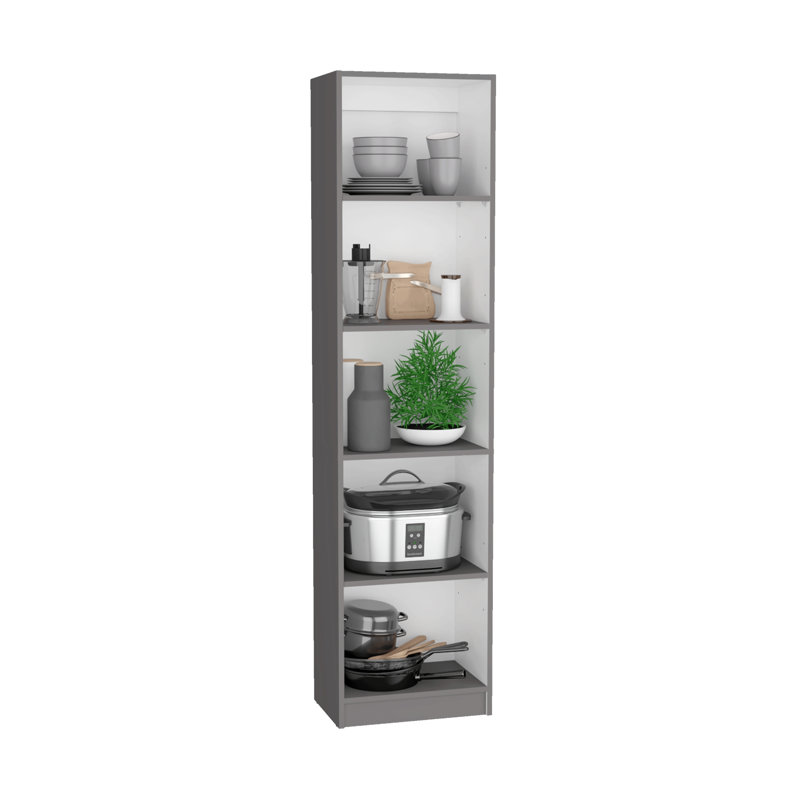 Bibliothèque avec tablettes à 5 niveaux et conception mince, Grey/White, (5 Shelves) 71"H x 17.7"W x 11.8"D