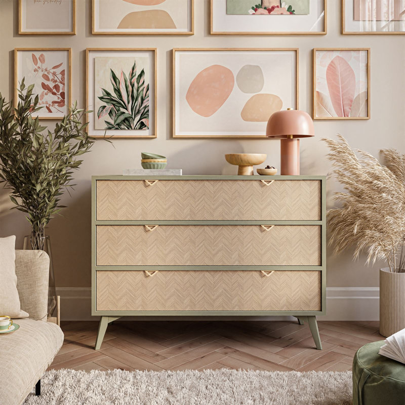Creg 106cm W 3 - Drawer Chest of Drawers, Scandi Herringbone Pattern
