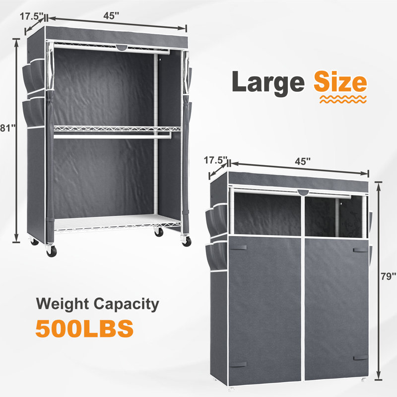 Portant à linge sur roulettes 445 lb avec couvercle, garde-robe portative réglable en fil de 81 po h, garde-robe autoportante à roulettes