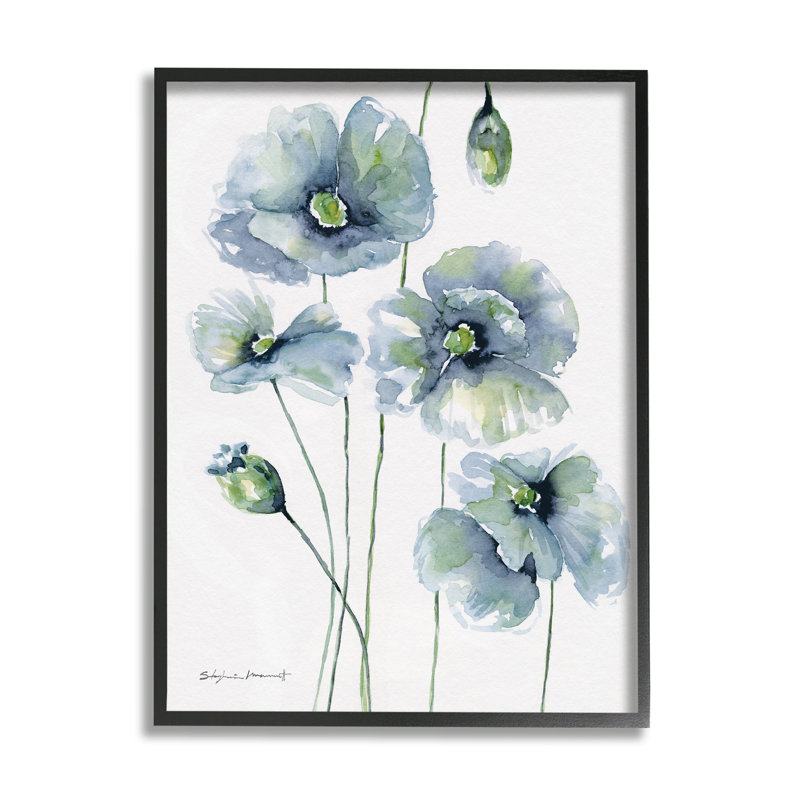 "Modern Blue Layered Flower Buds" par Stephanie Workman Marrott - cadre flottant, impression sur bois