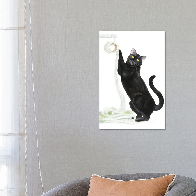 Chat noir et papier hygiénique par Alexey Dmitetchich Shmyrov - reproduction, H 26 po x l 18 po x 1,5 po
