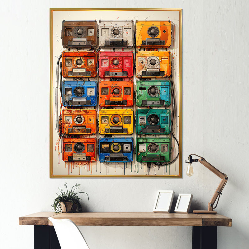 Dessin schématique d'une cassette I sur toile, H 32 po x l 16 po x P 1 po, Cadre flottant doré