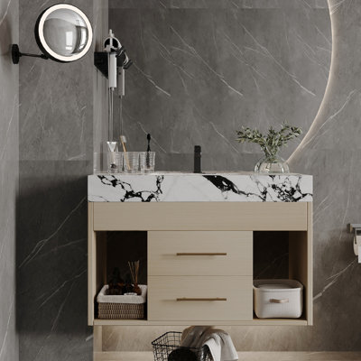 29.9" Luxury Floating Bathroom Vanity With Sintered Stone Countertop, Ceramic Undermount Sink, Space - Saving And Contemporary For Compact Spaces, Easy To Clean