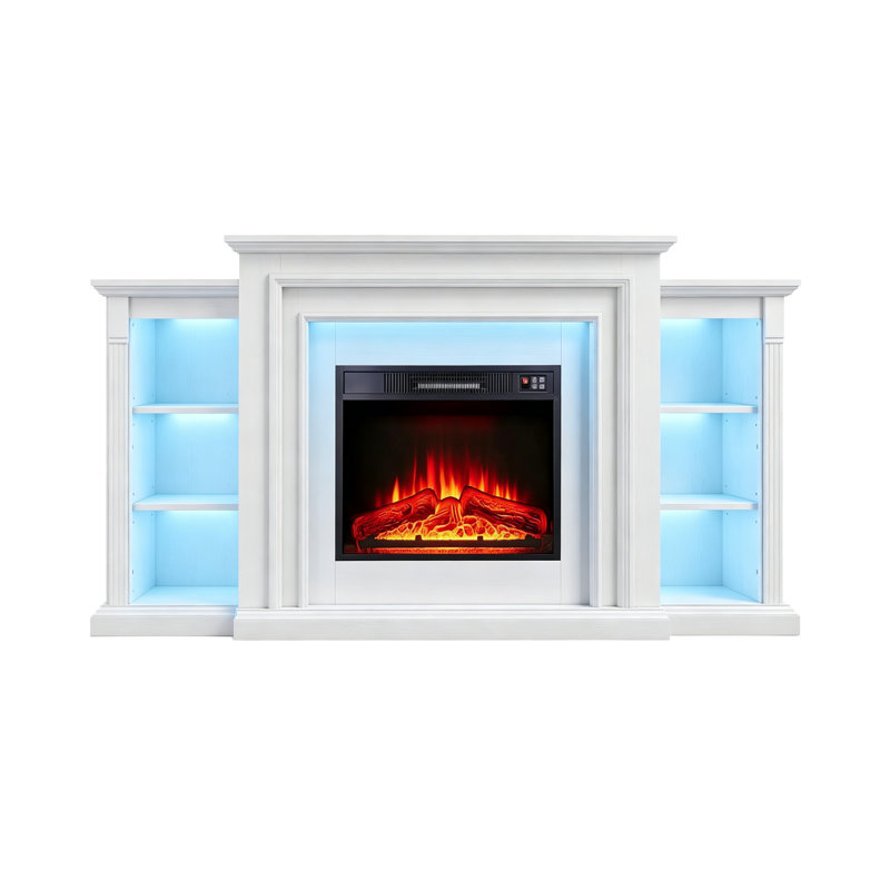 72" Electric Fireplace TV Stand with LED Lights & Storage – Holds 80" TVs, Modern Entertainment Center for Living Room, White