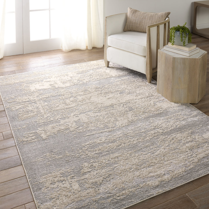 Tapis abstrait en polypropylène / polyester tissé à la machine abstrait ardoise / taupe clair, Rectangle 9 pi 3 po x 13 pi