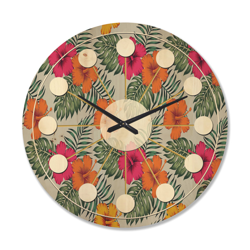 Horloge murale en bois Tropical Leaves III, Grand