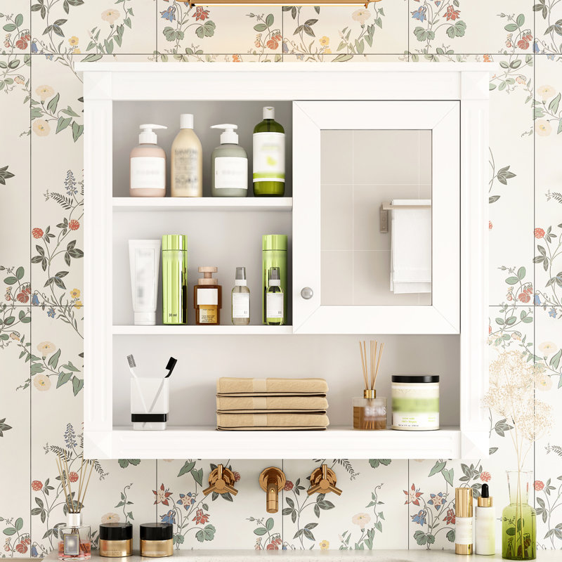 Armoire murale de salle de bain 32 po avec miroir, 4 tablettes, armoire de rangement en miroir Idea, White 