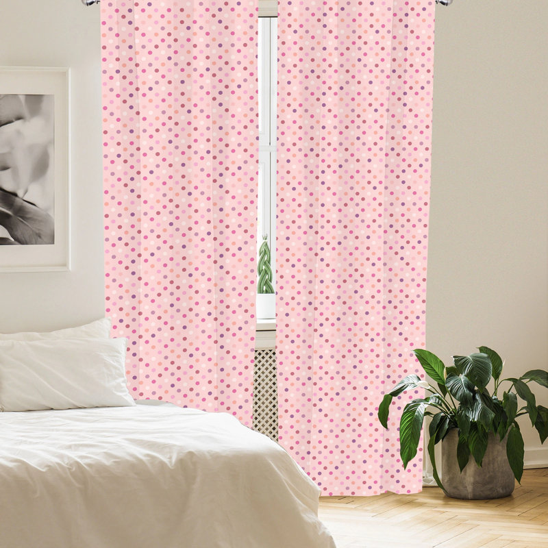 Pink and Purple Polka Dot Light Filtering Rod Pocket Curtains, 28" x 95"