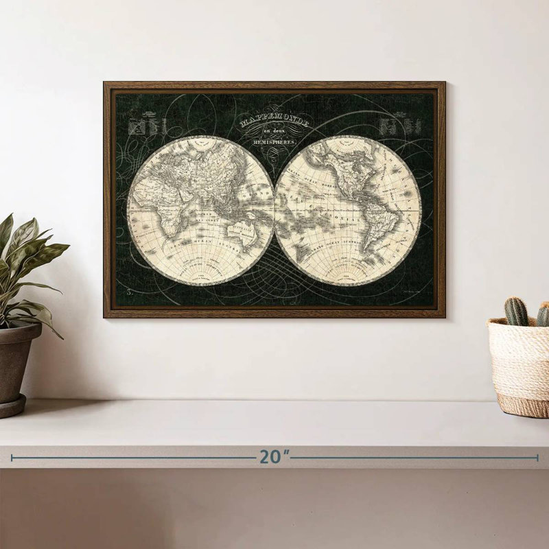 Monde français Licata noir et blanc, 37 po x 25 po, Cadre flottant noyer