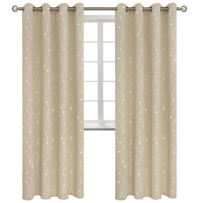 Rideaux obscurcissant de chambre 84 pouces de long, rideaux occultants et isolants avec œillets à motif ondulé et à pois, 2 panneaux, chacun 52 po x 84 po, beige