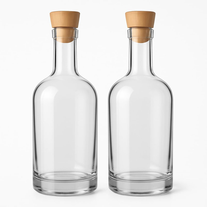 Lot de 2 bouteilles en verre de style Édimbourg de 750 ml / 25,3 oz avec bouchon en liège italien – Bouteilles à fond épais de qualité supérieure pour whisky, vin, huile d'olive, vinaigre balsamique, infusions, amers et sirops à cocktails