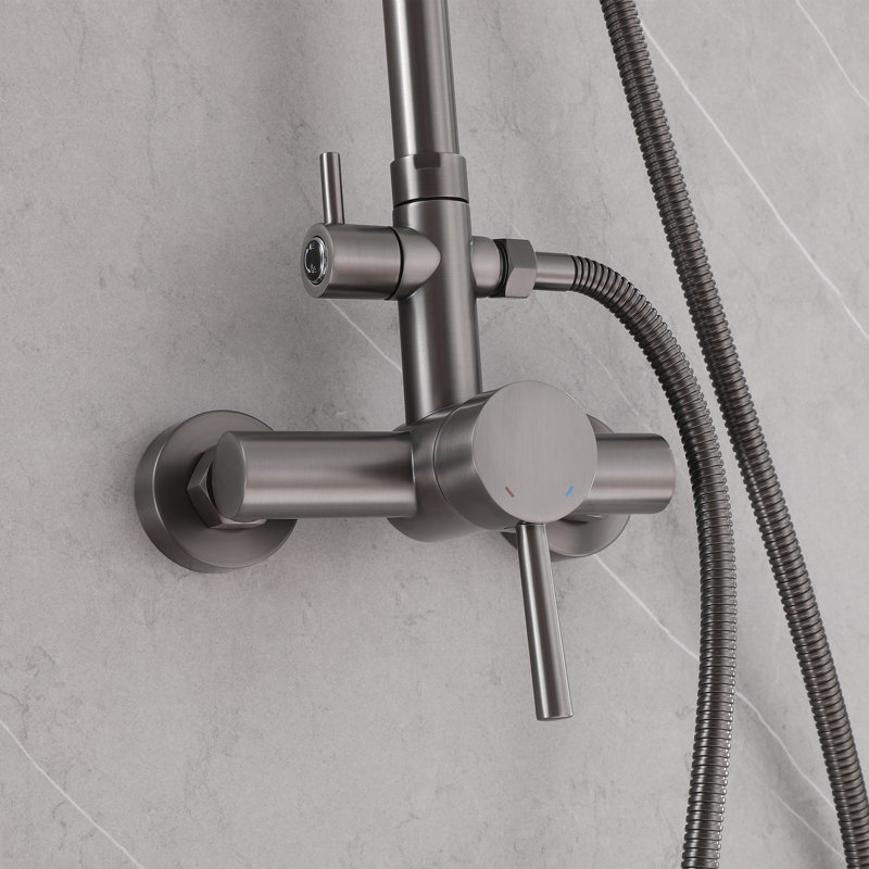 49"-65"H Wall Mounted 304 Stainless Steel Rust-free Outdoor Shower with Handheld Shower with 10-Inch Rainfall Shower Head