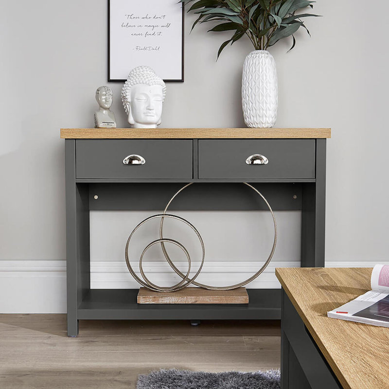 Spradling 2 Drawer 97cm Hallway Console Table 36mm Thick Top, Graphite/Oak