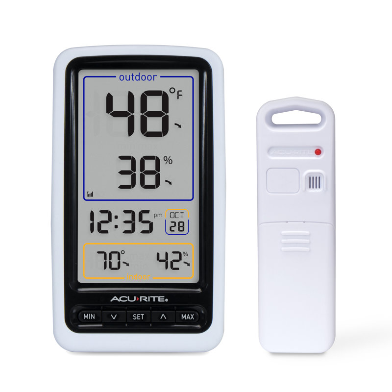 Thermomètre sans fil avec affichage numérique AcuRite pour les mesures de température et d'humidité intérieure / extérieure (01136M)
