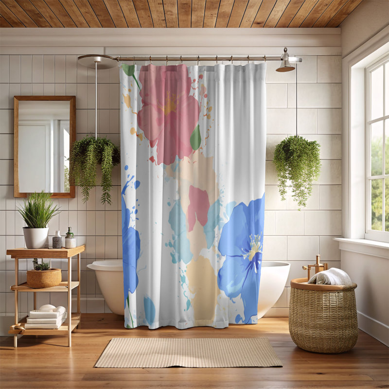 Blue Meadow Flowers - 1 Piece Standard Shower Curtain, 74"H x 71"W