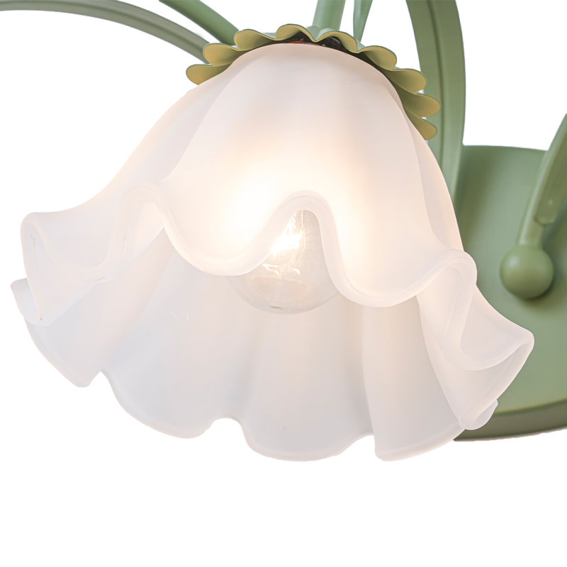 1/3-Light Green Metal Wall Sconce with Flower Frosted Glass Shade, Hand Blown Glass, E26 Base, Dimmable, Reversible Mount