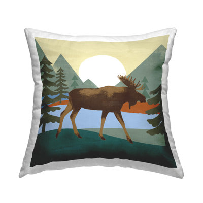 Wild Moose Woodland Nature Lake Scene Printed Throw Pillow Design By Victoria Barnes