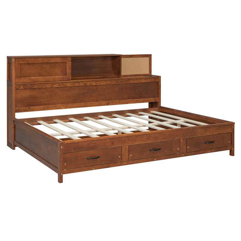 Wooden Daybed with 3 Storage Drawers, Walnut, Full / Double