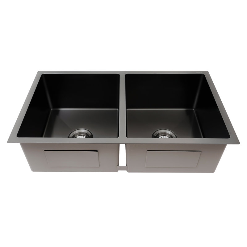 Two Bowls Stainless Steel New Kitchen Bar Sink, Black