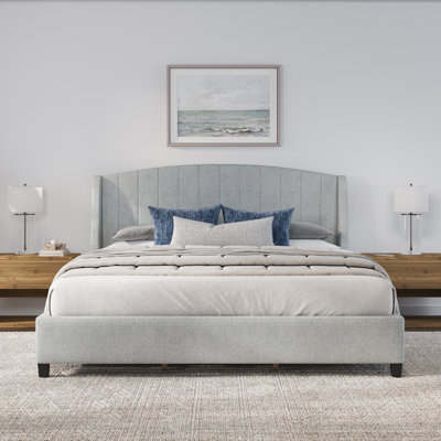 Aubreana Upholstered Classic Wing Platform Bed, Gray by Ebern Designs