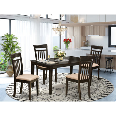 Ensemble de table de cuisine 5 pièces pour 4 personnes comprenant une table de salle à manger rectangulaire et 4 chaises de salle à manger en tissu de lin, 36 x 60 pouces, cappuccino