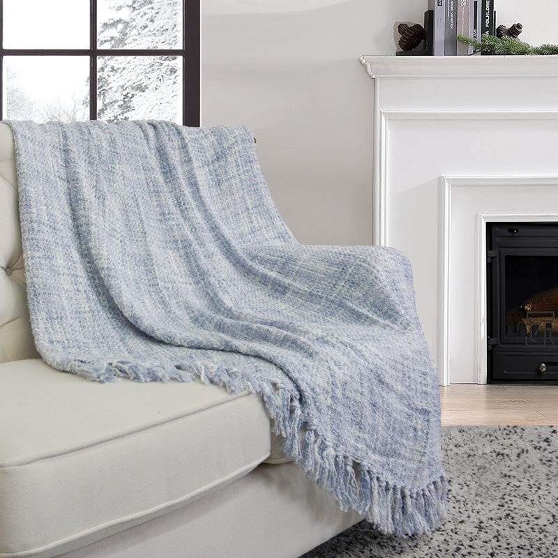 Knitted Throw Blanket, Ashley Blue, 152.4cm W x 203.2cm L