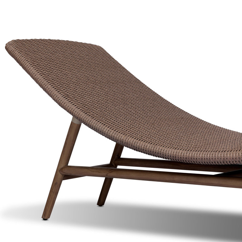 Portia Outdoor Teak Chaise Lounge, Stained Saddle Brown, Tanned Weave