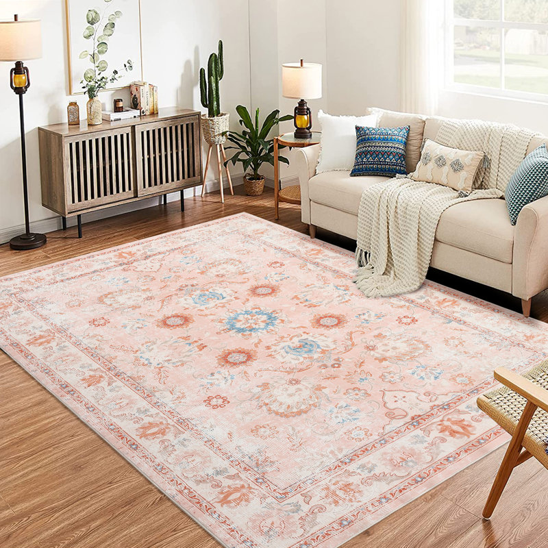 Tapis imprimé intérieur Boho, tapis lavable à la machine, Rectangulaire 8 pi x 10 pi