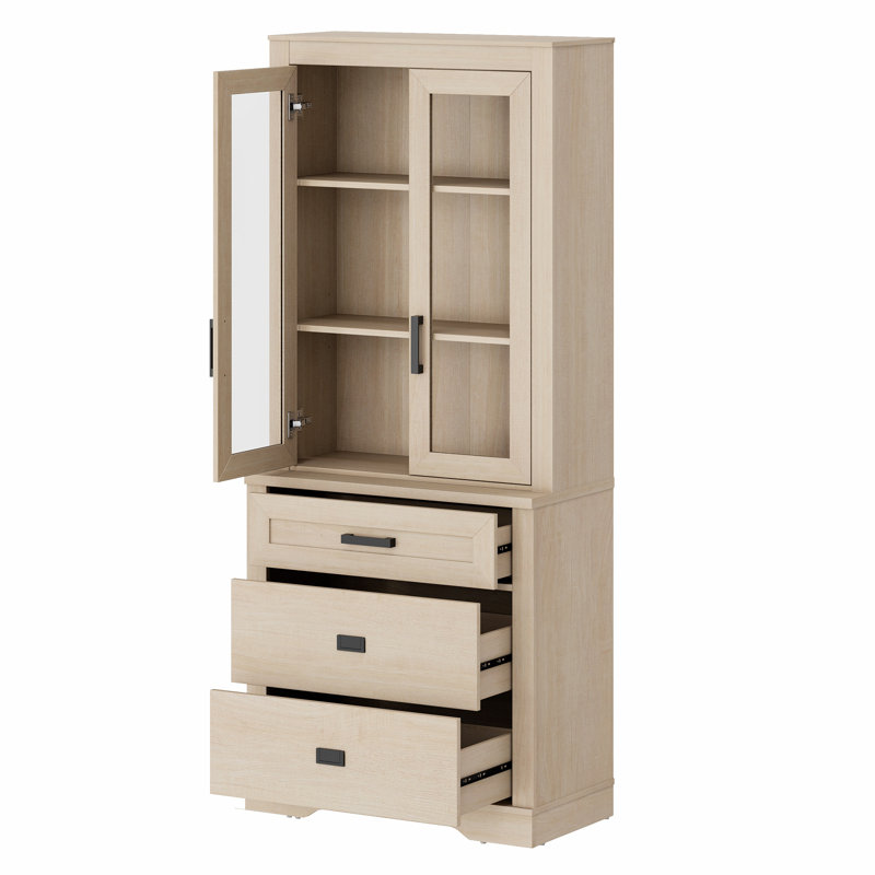 Laziza 3 Tier Bookcase With Drawer,73.3" Tall Floor Standing Bookshelf,Modern Farmhouse Display Storage Cabinet With Adjustable Shelves,
