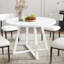 Ensemble de salle à manger 5 pièces Roundhill Furniture Evdo, table ronde à tréteaux et 4 chaises rembourrées, blanc et noir-1329688579-1329688577
