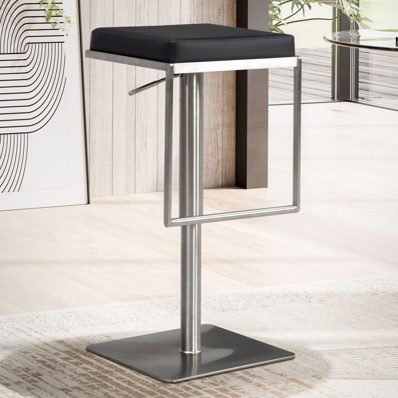Upholstered Adjustable Height Counter Stool with Metal Frame