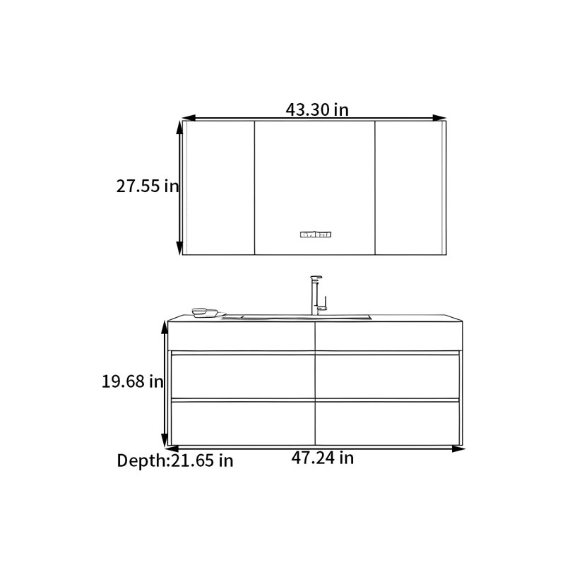 Armoire de salle de bain crème, H 19,68 po x l 47,24 po x P 21,65 po, Beige